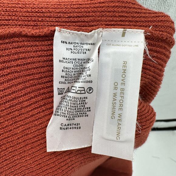 Loft Blouse Top WMNS L Ribbed Knit Rust Orange Ruffled Short Sleeve Square Neck - Picture 6 of 6